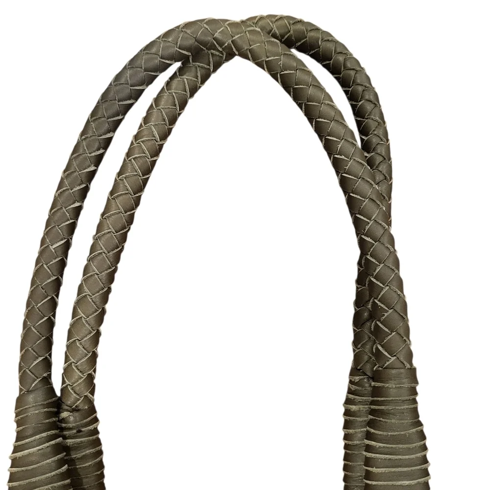 Margot Green Taupe Leather Shoulder Tote Bag Braided Straps